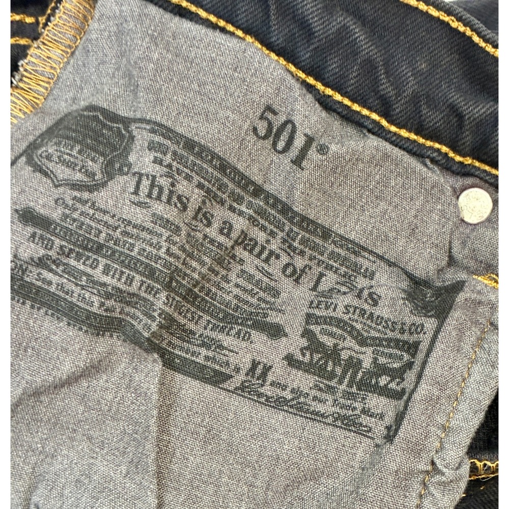 Levi's 501 Dark Wash Denim Jeans Distressed Ripped‎ Raw Hem Button Fly - Picture 5 of 13